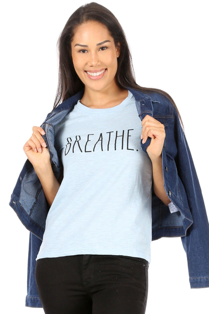 Women's "BREATHE" Short Sleeve Classic Slub T-Shirt - Rae Dunn Wear