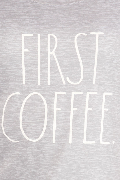 Women's "FIRST COFFEE" Short Sleeve Side Slit Top and Short Pajama Set - Rae Dunn Wear