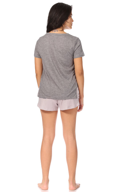 Women's "DREAMER" Short Sleeve Side Slit Tee and Drawstring Shorts Pajama Set - Rae Dunn Wear