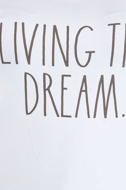 Women's "LIVING THE DREAM" Short Sleeve Side Slit Top and Short Pajama Set - Rae Dunn Wear