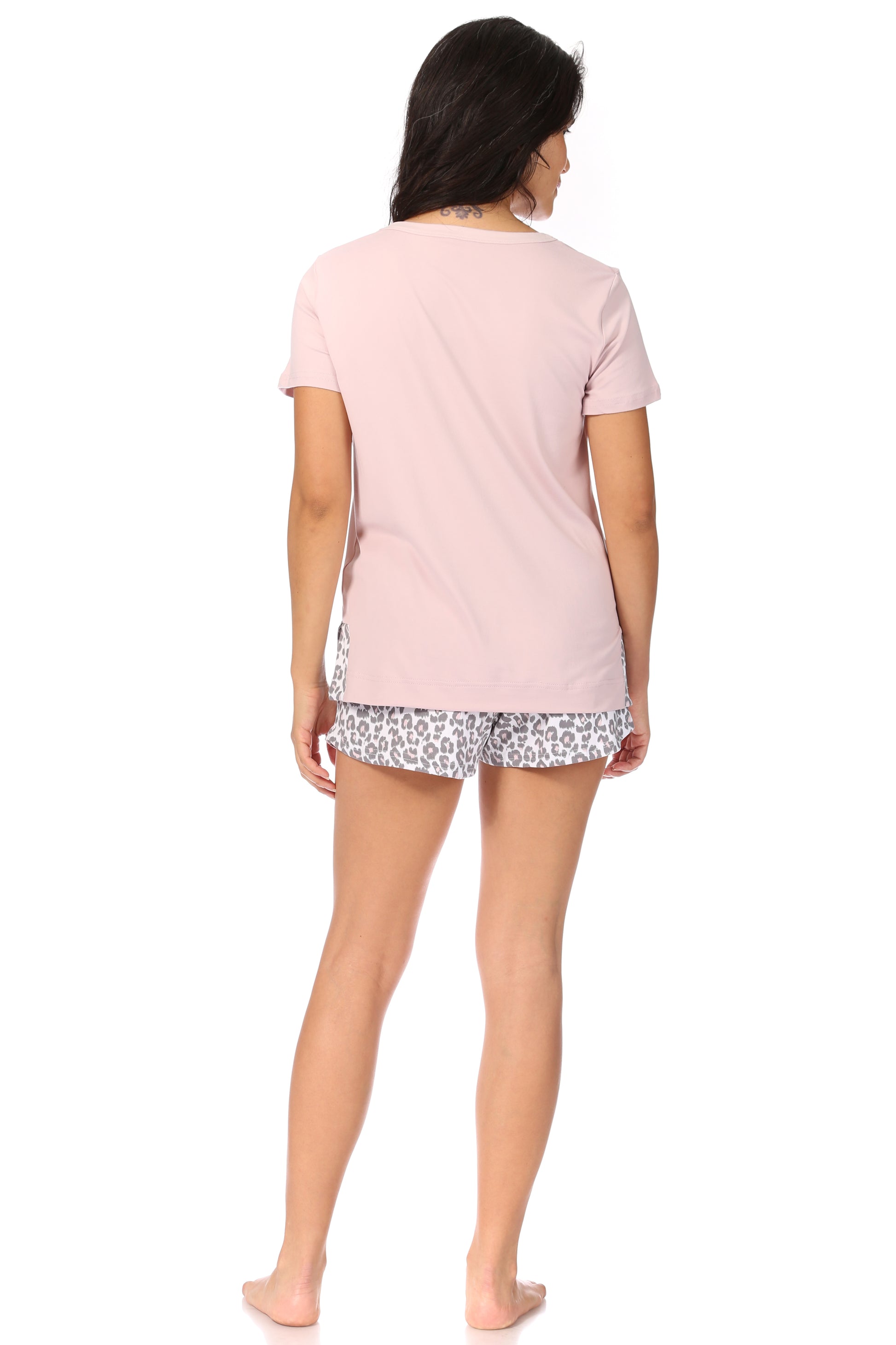 Women's "SWEET DREAMS" Short Sleeve Side Slit Tee and Drawstring Shorts Pajama Set - Rae Dunn Wear