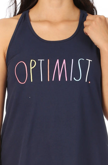 Women's "OPTIMIST" Racerback Tank and Drawstring Shorts Pajama Set - Rae Dunn Wear