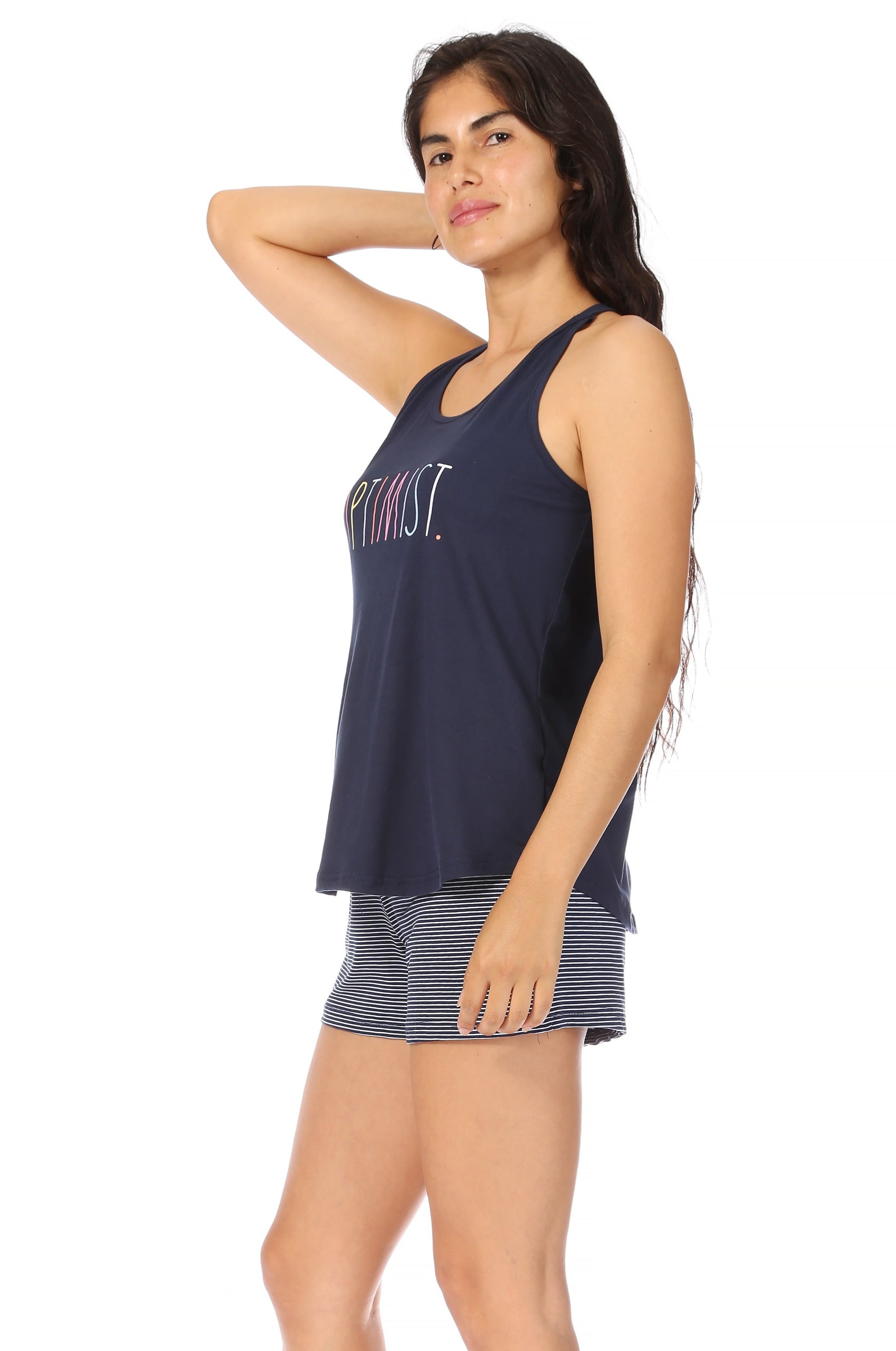 Women's "OPTIMIST" Racerback Tank and Drawstring Shorts Pajama Set - Rae Dunn Wear