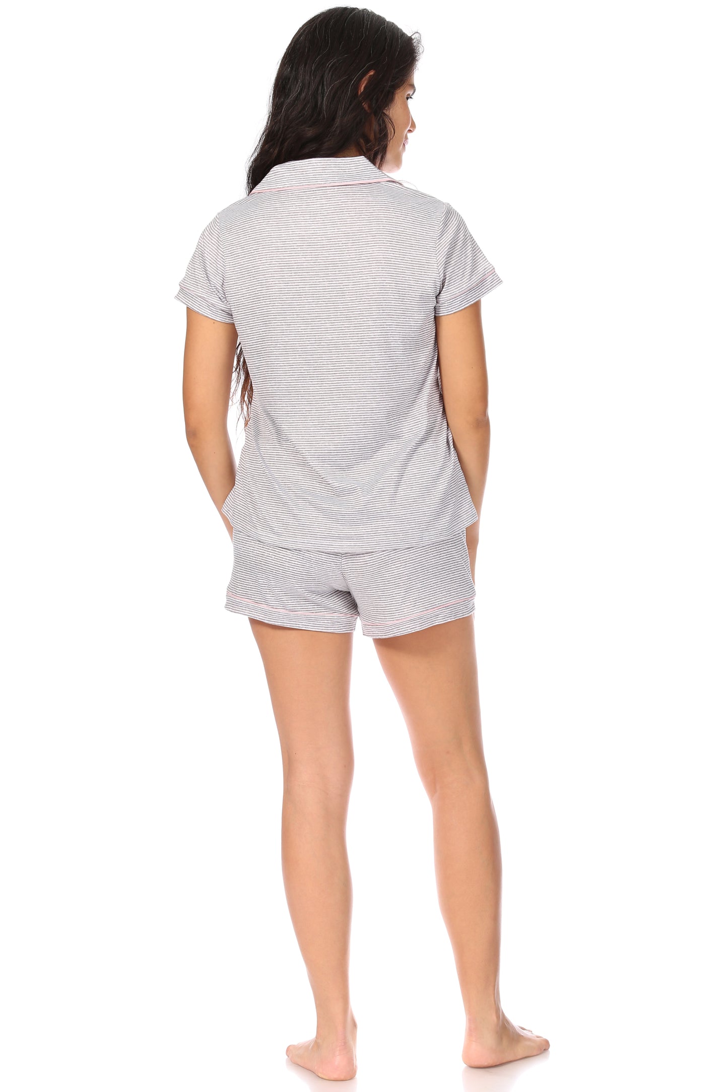 Women's "LOVE" Short Sleeve Notch Collar Button-Up Top and Short Pajama Set - Rae Dunn Wear