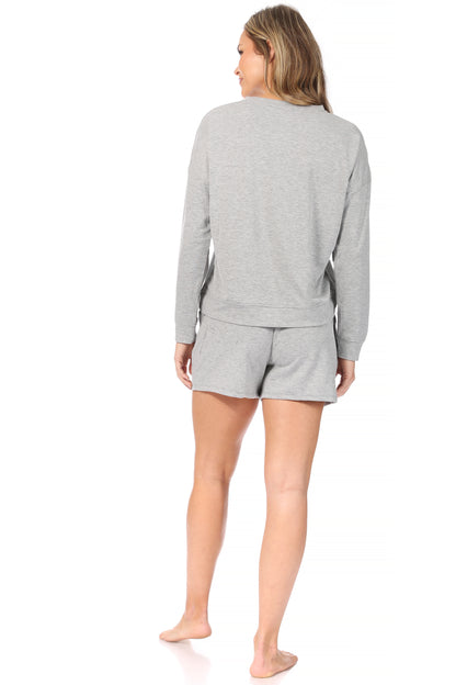 Women's "AMOUR" Sweatshirt and Drawstring Shorts Lounge Set - Rae Dunn Wear