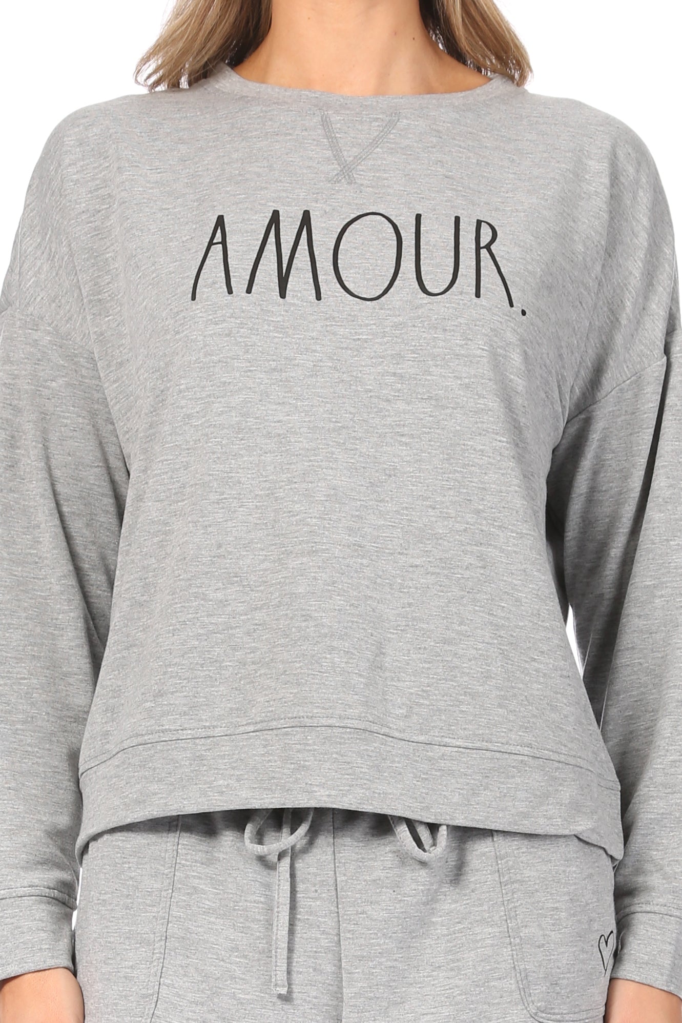 Women's "AMOUR" Sweatshirt and Drawstring Shorts Lounge Set - Rae Dunn Wear